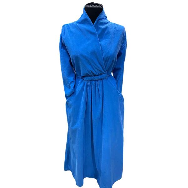 Rochie albastra din velur subtire cu buzunare si cordon in talie ROCH-0002