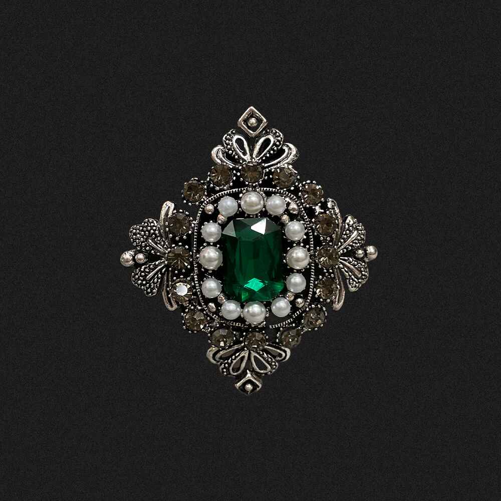 Brosa cu cristal verde si perle BROS-0020